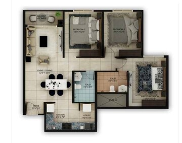 Floor Plan in 3 BHK Apartment at Salarpuria Sattva Misty Charm, Kanakapura Road – for Sale