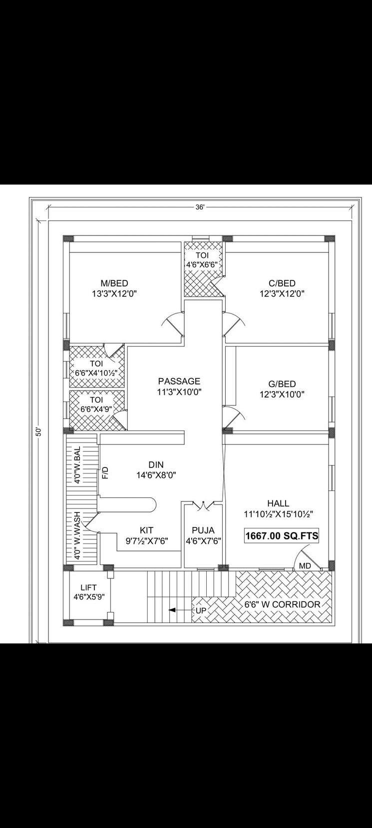 Floor Plan, manikonda 3 Bedroom 1850 Sq.Ft. Apartment In Manikonda Hyderabad 8094958