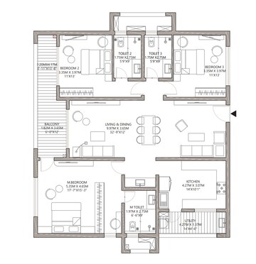Floor Plan in 3 BHK Apartment at Godrej Madison Avenue, Kokapet – for Sale