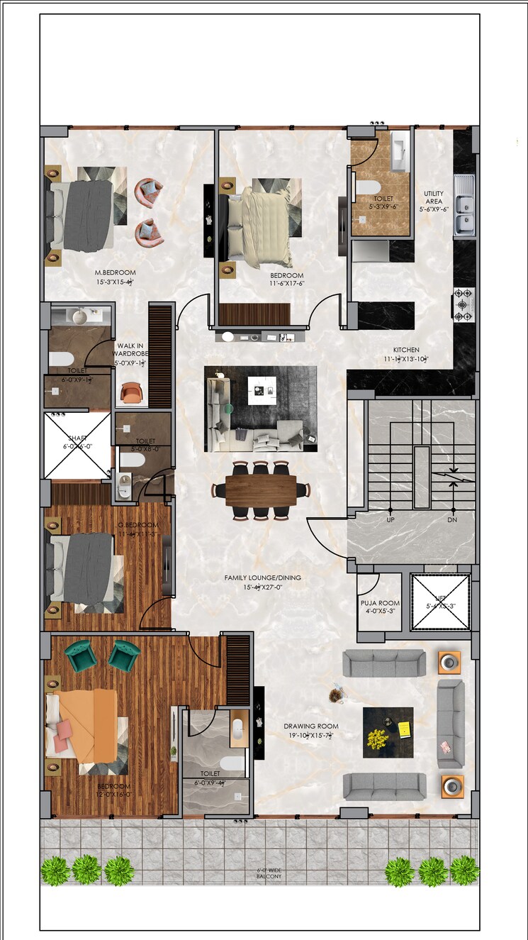 Floor Plan, emaar-mgf-emerald-hills 3 Bedroom 276 Sq.Yd. Builder Floor In Sector 65 Gurgaon 8097983