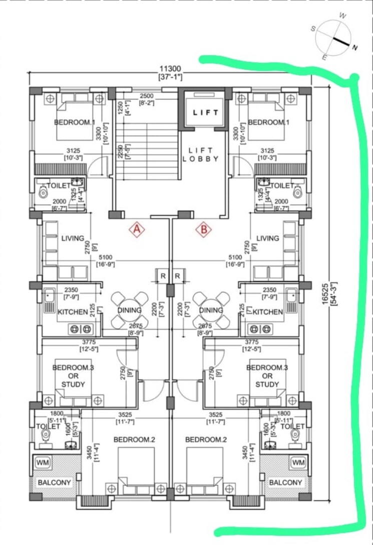 Floor Plan, new town action area ii 3 Bedroom 1250 Sq.Ft. Apartment In New Town Action Area ii Kolkata 8098302