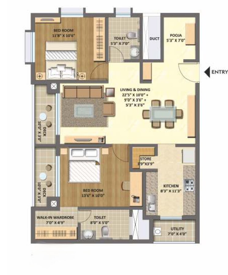 Floor Plan, lodha-meridian 2 Bedroom 1278 Sq.Ft. Apartment In Kukatpally Hyderabad 8098584