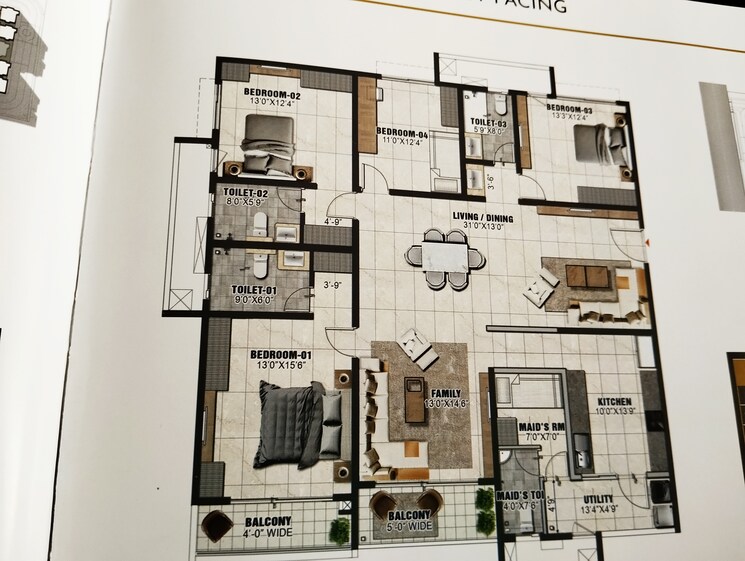 Floor Plan, prestige-clairemont 3 Bedroom 2003 Sq.Ft. Apartment In Kokapet Hyderabad 8098986
