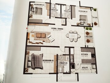 Floor Plan in 3 BHK Apartment at Prestige Clairemont, Kokapet – for Sale