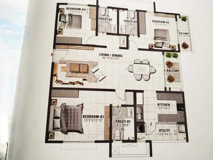 Floor Plan, prestige-clairemont 3 Bedroom 2003 Sq.Ft. Apartment In Kokapet Hyderabad 8098986
