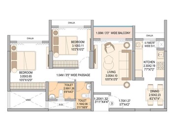 Floor Plan in 2 BHK Apartment at Sheth Vasant Blossom, Marol – for Rent