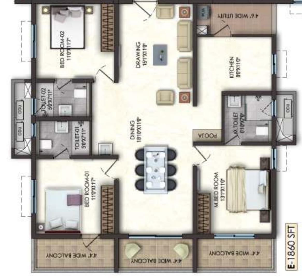 3 BHK + Servant Room Apartment For Sale in Lansum Elena