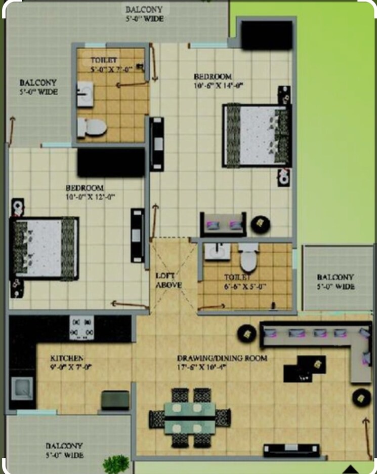 Floor Plan, gaursons-ska-green-mansion 2 Bedroom 1095 Sq.Ft. Apartment In Sector 12 Greater Noida Greater Noida 8102420