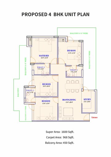 Floor Plan in 4 BHK Apartment at Adore Prima, Sector 72 – for Sale