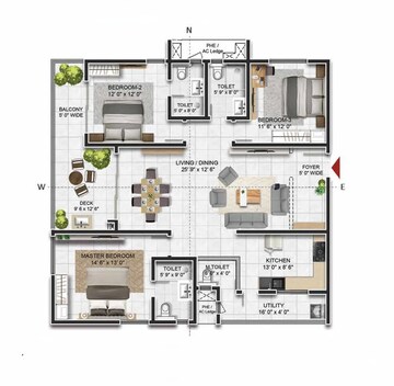 Floor Plan in 3 BHK Apartment at Prestige Beverly Hills, Kokapet – for Sale