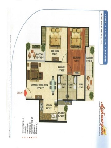 Floor Plan in 2 BHK Apartment at Wall Rock Aishwaryam, Sector 16c Greater Noida – for Sale