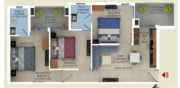 Floor Plan, sudarshan-amrit-homes 3 Bedroom 850 Sq.Ft. Apartment In Sector 88 Faridabad 8105544