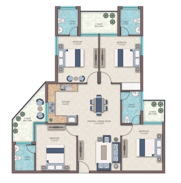 Floor Plan in 4 BHK Apartment at Sector 89 – for Sale
