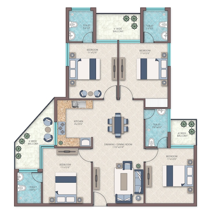Floor Plan, sector 89 4 Bedroom 2140 Sq.Ft. Apartment In Sector 89 Faridabad 8105622