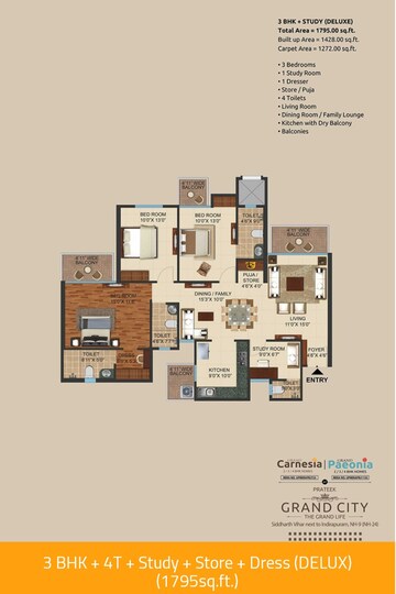 Floor Plan in 3.5 BHK Apartment at Prateek Grand City, Siddharth Vihar – for Sale