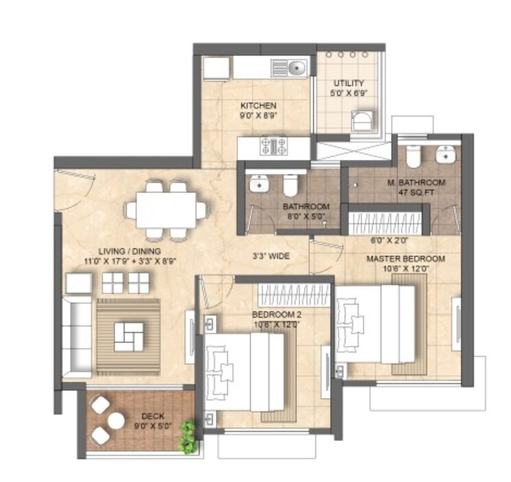 Floor Plan, lodha-bella-vita 2 Bedroom 805 Sq.Ft. Apartment In Nibm Road Pune 8105933