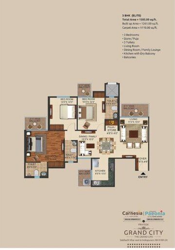 Floor Plan in 3 BHK Apartment at Prateek Grand City, Siddharth Vihar – for Sale