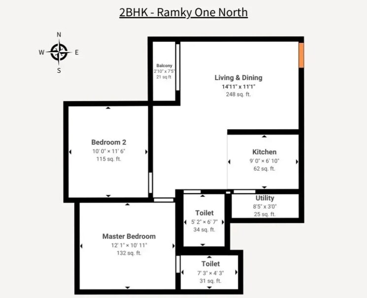Floor Plan, ramky-one-north 2 Bedroom 880 Sq.Ft. Apartment In Yelahanka Bangalore 8107917