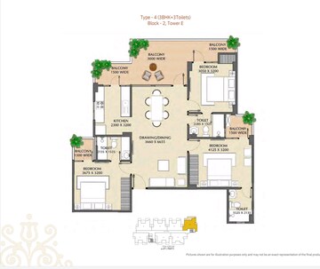 Floor Plan in 3 BHK Apartment at Aradhyam Spa City, Meerut Road – for Sale