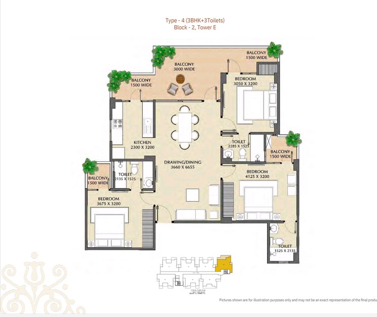 Floor Plan, aradhyam-spa-city 3 Bedroom 1645 Sq.Ft. Apartment In Meerut Road Ghaziabad 8109401