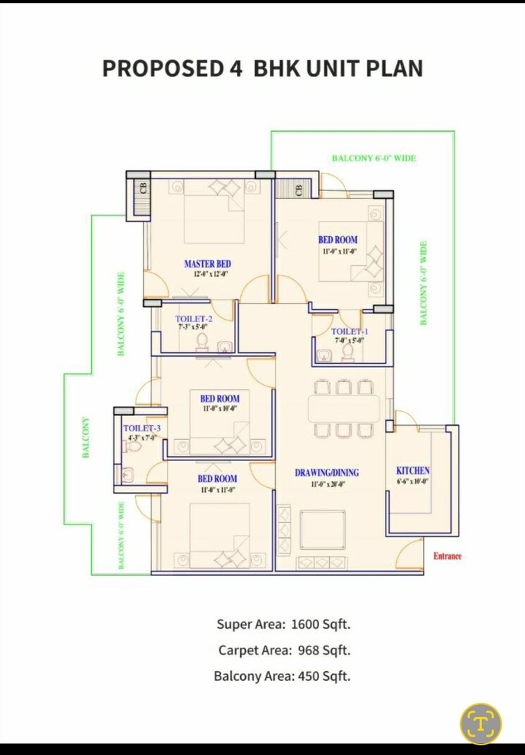 Floor Plan, adore-prima 4 Bedroom 1800 Sq.Ft. Apartment In Sector 72 Faridabad 8109696