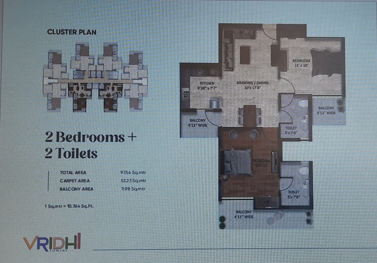 Floor Plan, victoryone-amara 2 Bedroom 1050 Sq.Ft. Apartment In Sector 16 Greater Noida Greater Noida 8109799
