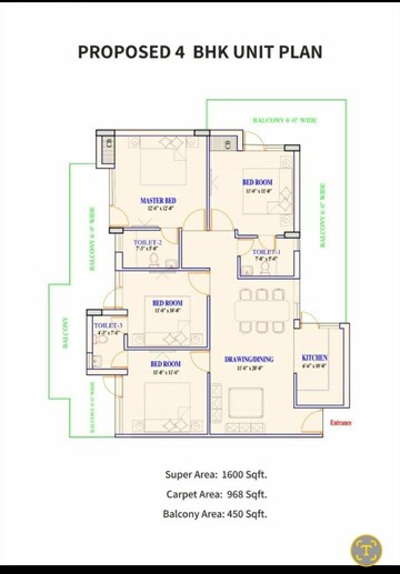 Floor Plan in 4 BHK Apartment at Adore Prima, Sector 72 – for Sale