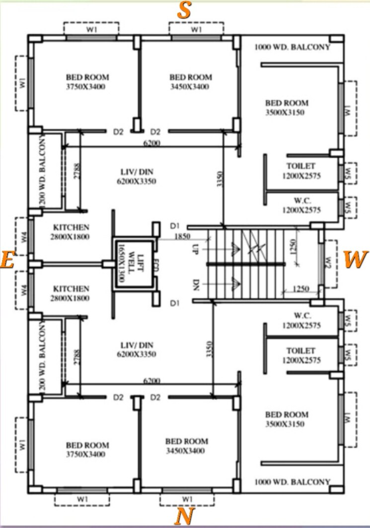 Floor Plan, new town action area ii 3 Bedroom 1250 Sq.Ft. Apartment In New Town Action Area ii Kolkata 8110486