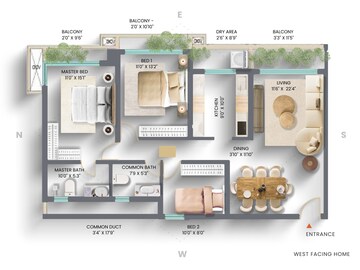 Floor Plan in 3 BHK Apartment at K Raheja Vihar, Powai – for Sale