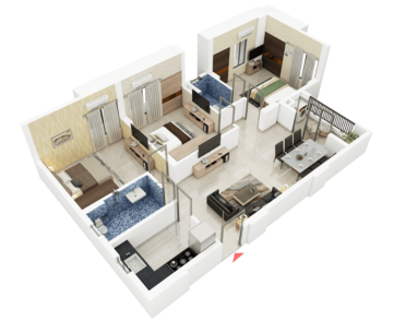 Floor Plan in 2 BHK Apartment at Unimark Riviera, Uttarpara Kotrung – for Sale