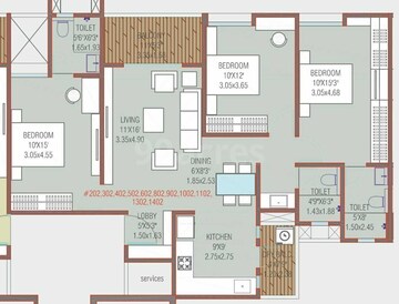 Floor Plan in 3 BHK Apartment at Majestique Towers, Kharadi – for Sale