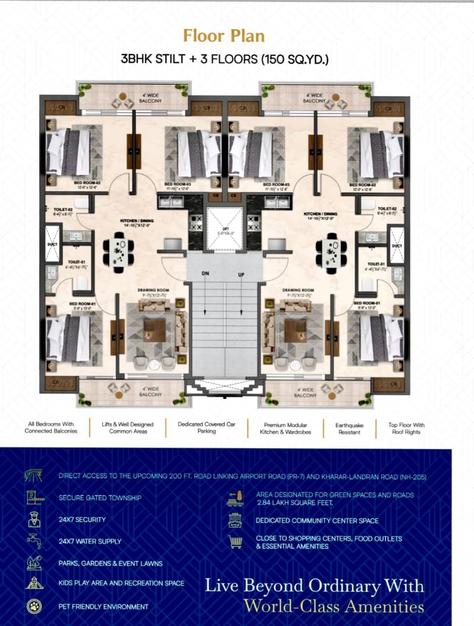 3 BHK + Pooja Room Apartment For Sale in Sector 115