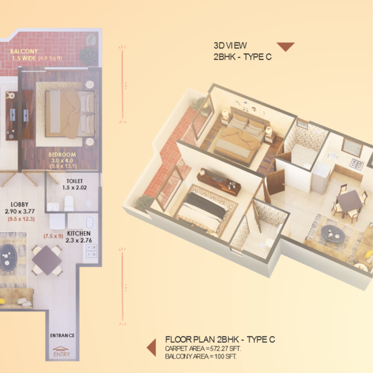 Floor Plan, pyramid-elite 2 Bedroom 573 Sq.Ft. Apartment In Nawada Fatehpur Gurgaon 8118860