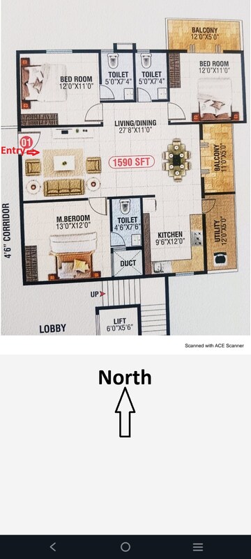 Floor Plan in 3 BHK Apartment at Sri Sathvik Nandanam, Kaggadasapura – for Sale