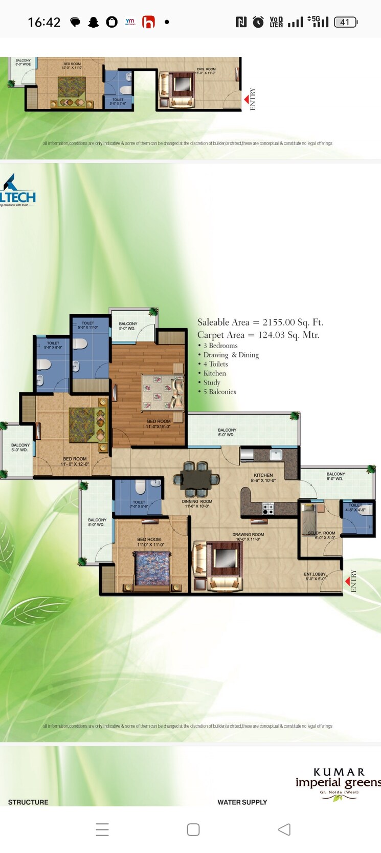 Floor Plan, kumar-imperial-greens 3 Bedroom 2155 Sq.Ft. Apartment In Sector 16 Greater Noida Greater Noida 8120222
