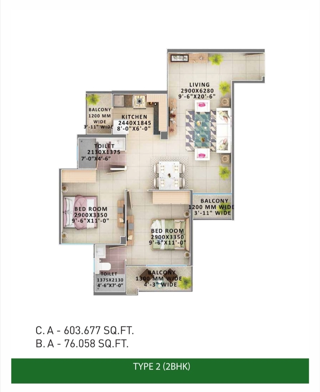 2 BHK + Pooja Room 680 Sq.Ft. Apartment in Signature Orchard Avenue 2