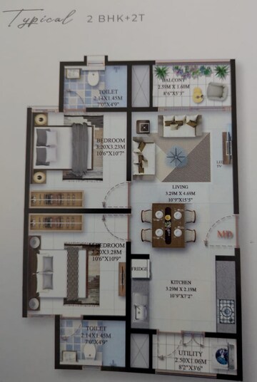 Floor Plan in 2 BHK Apartment at SBR Minara, Seegehalli – for Sale
