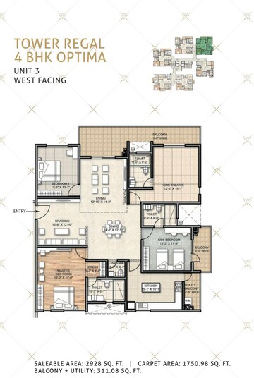 Floor Plan in 4 BHK Apartment at Aurobindo Kohinoor, Serilingampally – for Sale