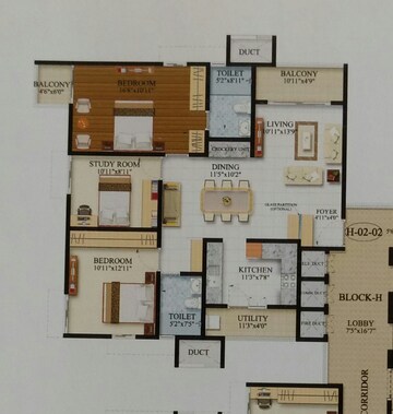 Floor Plan in 2.5 BHK Apartment at Shriram Luxor, Hennur Road – for Sale