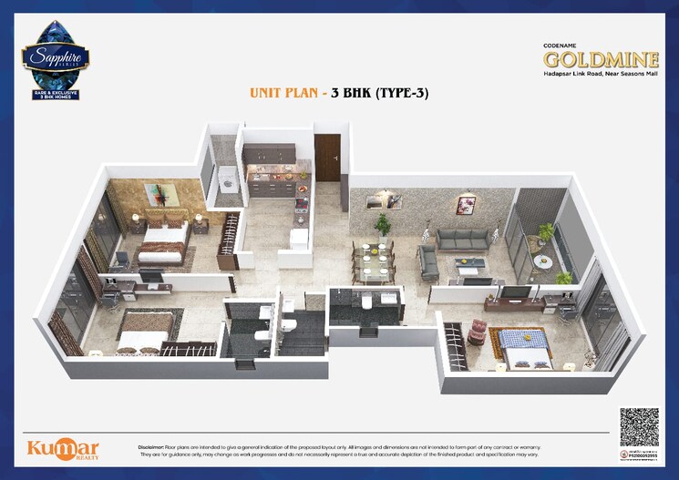 Floor Plan, kumar-47-east-a 3 Bedroom 1232 Sq.Ft. Apartment In Hadapsar Pune 8125203