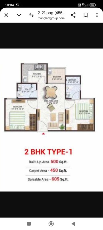 Floor Plan in 2 BHK Apartment at Manglam Aadhar, Gandhi Path – for Sale