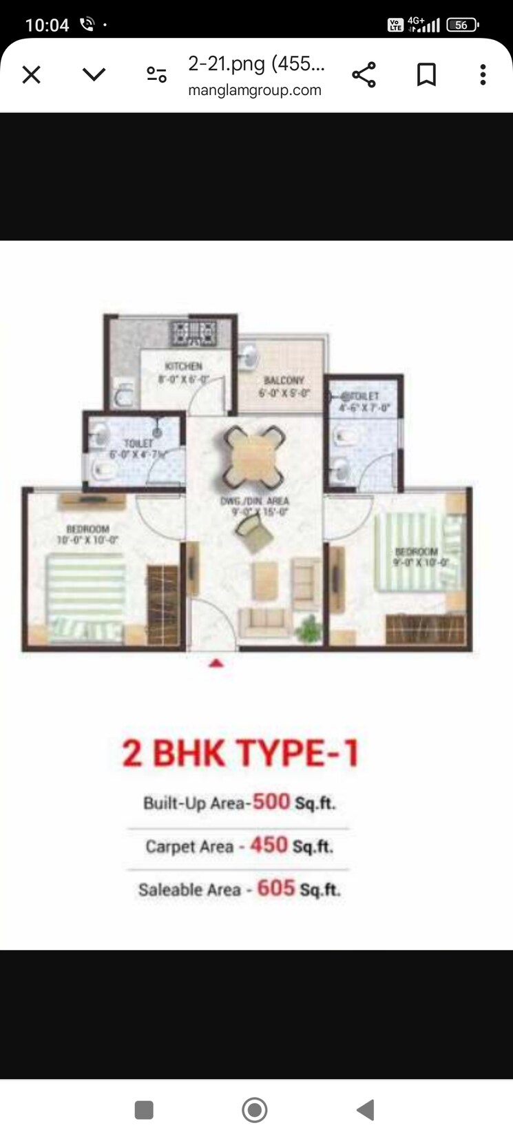 Floor Plan, manglam-aadhar 2 Bedroom 605 Sq.Ft. Apartment In Gandhi Path Jaipur 8125619