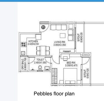 Floor Plan in 1 BHK Apartment at Paranjape Forest Trails Pebbles, Bhugaon – for Sale