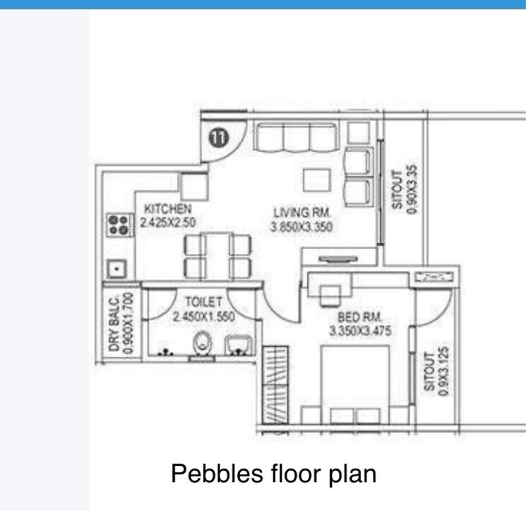 Floor Plan, paranjape-forest-trails-pebbles 1 Bedroom 49 Sq.Mt. Apartment In Bhugaon Pune 7464940