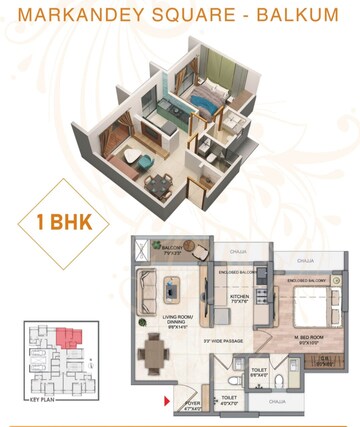 Floor Plan in 1.5 BHK Apartment at Aarti Markandey Square, Balkum Pada – for Sale