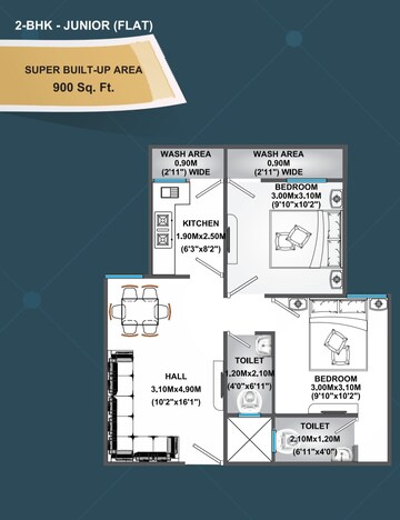 Floor Plan in 2.5 BHK Apartment at Maa Vaishnav Sunrise Heights, Hoshangabad – for Sale