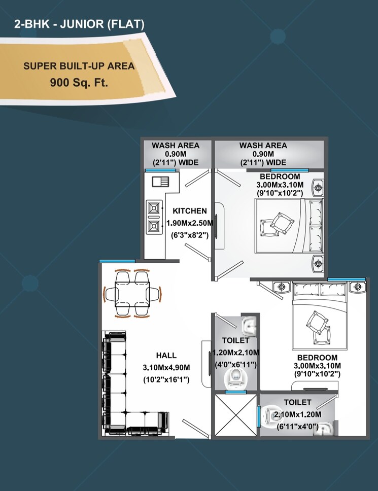 Floor Plan, maa-vaishnav-sunrise-heights 2.5 Bedroom 1100 Sq.Ft. Apartment In Hoshangabad Bhopal 8131924