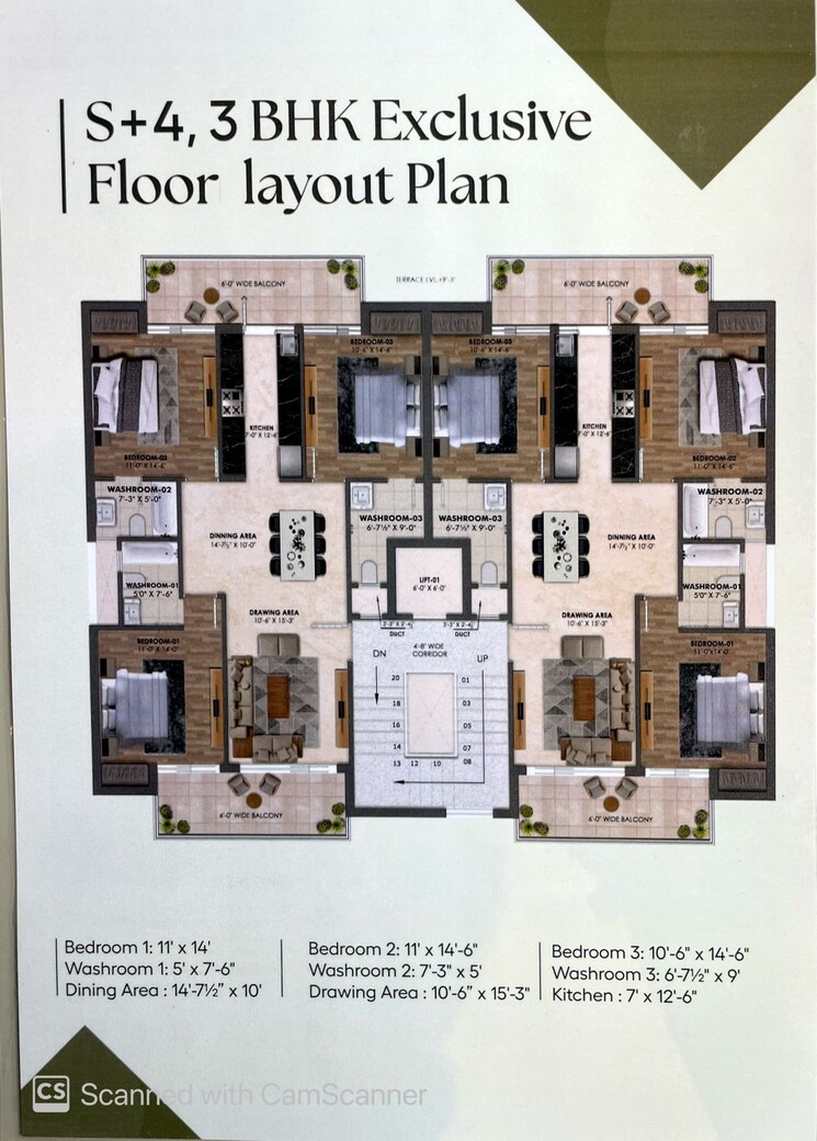 Floor Plan, ambala highway 3 Bedroom 225 Sq.Yd. Apartment In Ambala Highway Zirakpur 8134000