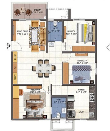 Floor Plan in 3 BHK Apartment at Urbanrise Opulence, Bachupally – for Sale