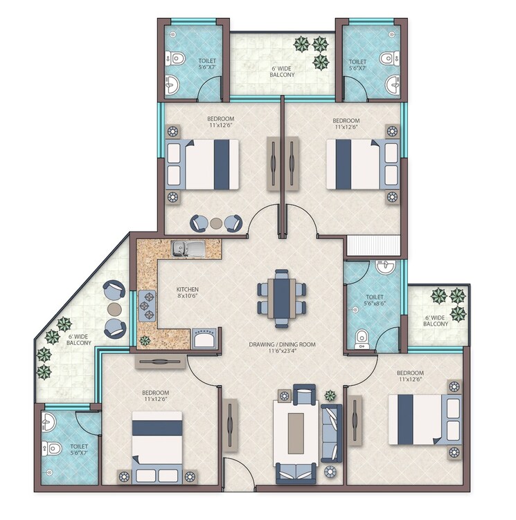 Floor Plan, sector 88 4 Bedroom 2000 Sq.Ft. Apartment In Sector 88 Faridabad 8136330